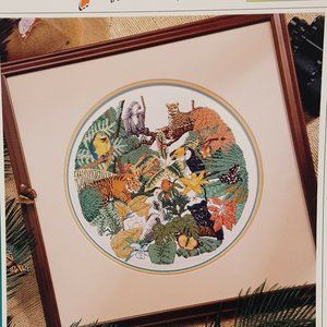 Rainforest Tiger Panther Parrot Cross Stitch Leaf